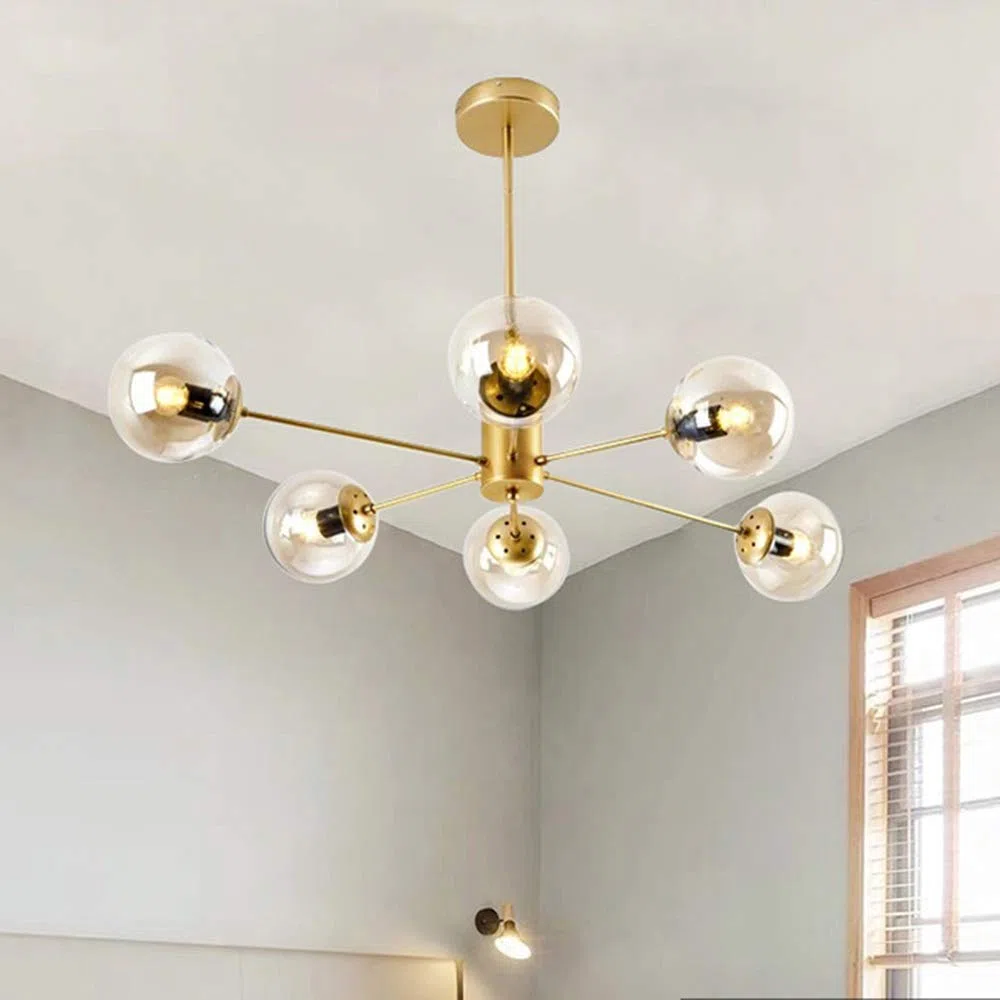 Magic Bean Kronleuchter, Postmodern Nordic Pendelleuchte Sputnik Molekular Glaskugel Hängelampe Für Wohnzimmer Schlafzimmer Restaurant,Gold1+WarmLight-6Heads