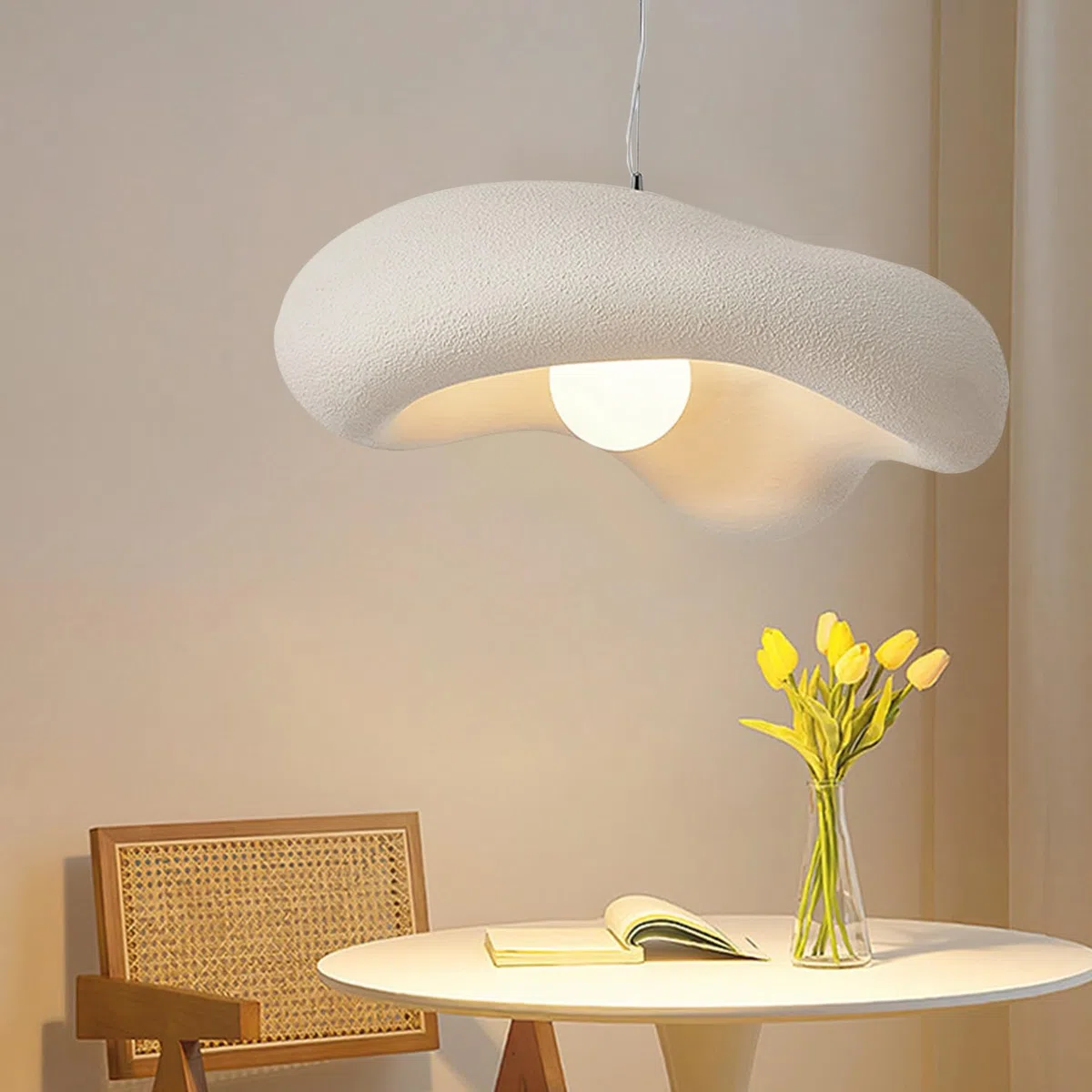 Hängelampe Wabi Sabi Stil Polystyrol Pendelleuchte Retro Japanischer Esszimmer Lampen For Küchenlampe Schlafzimmer E27 Nordic Hängelampe Esstisch Nachttisch Hängeleuchte(Beige,60CM)