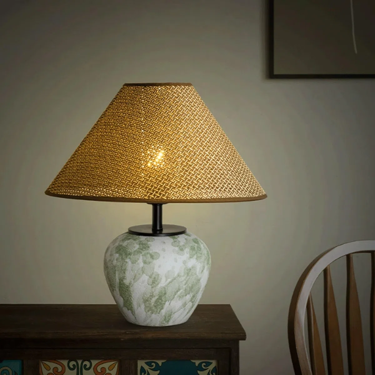 Tischlampe, Retro-Tischlampe, Keramik, schlichtes Design, dekorative Atmosphäre, Schreibtischlampe für Schlafzimmer, Wohnzimmer, Nachttischlampe (grün)