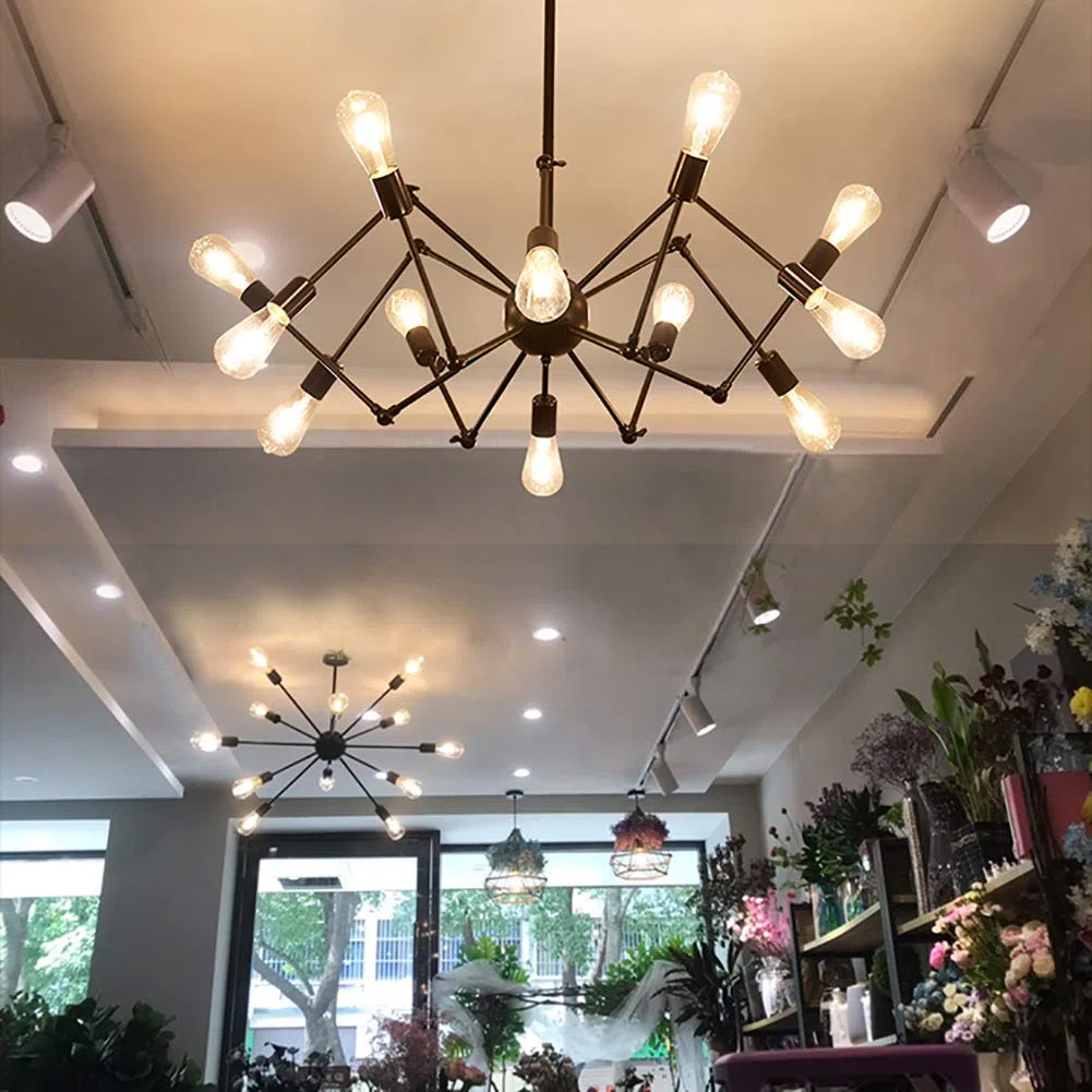 Vintage-stil Industrieller Wind E27 Spider Lights Kronleuchter,Sputnik Kronleuchter Für Wohnung Geneigte Decke Schlafzimmer Wohnzimmer Esszimmer Küche Beleuchtung-Schwarz. 14 kopf