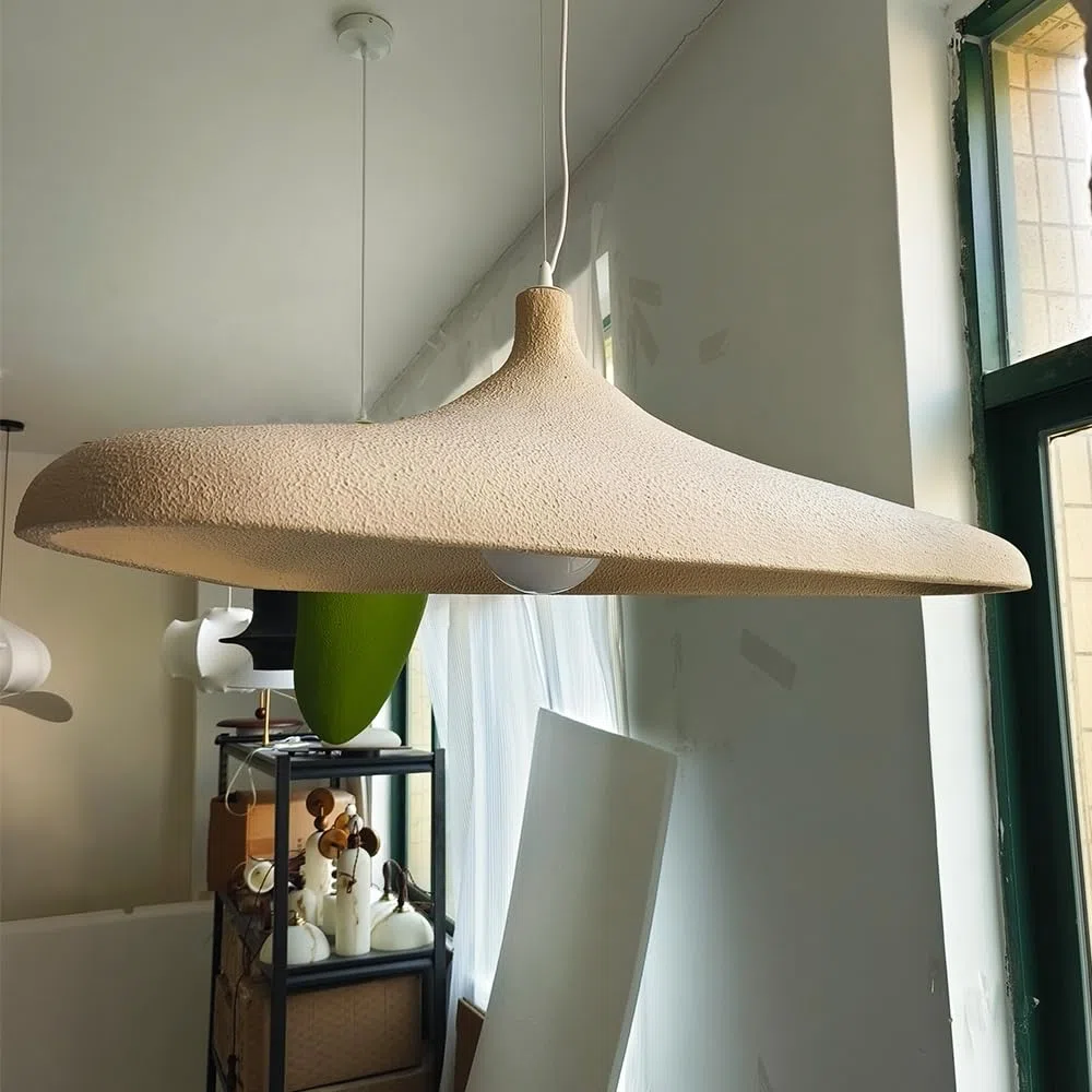 Pendelleuchte Wabi-Sabi Nordisch Stil Hängeleuchte Polystyrol Propylen Pendellampe E27 Esstisch Höhenverstellbar Kreative Hängelampe Schlafzimmer Wohnzimmer Esszimmer Deckenleuchte Beige(80cm)