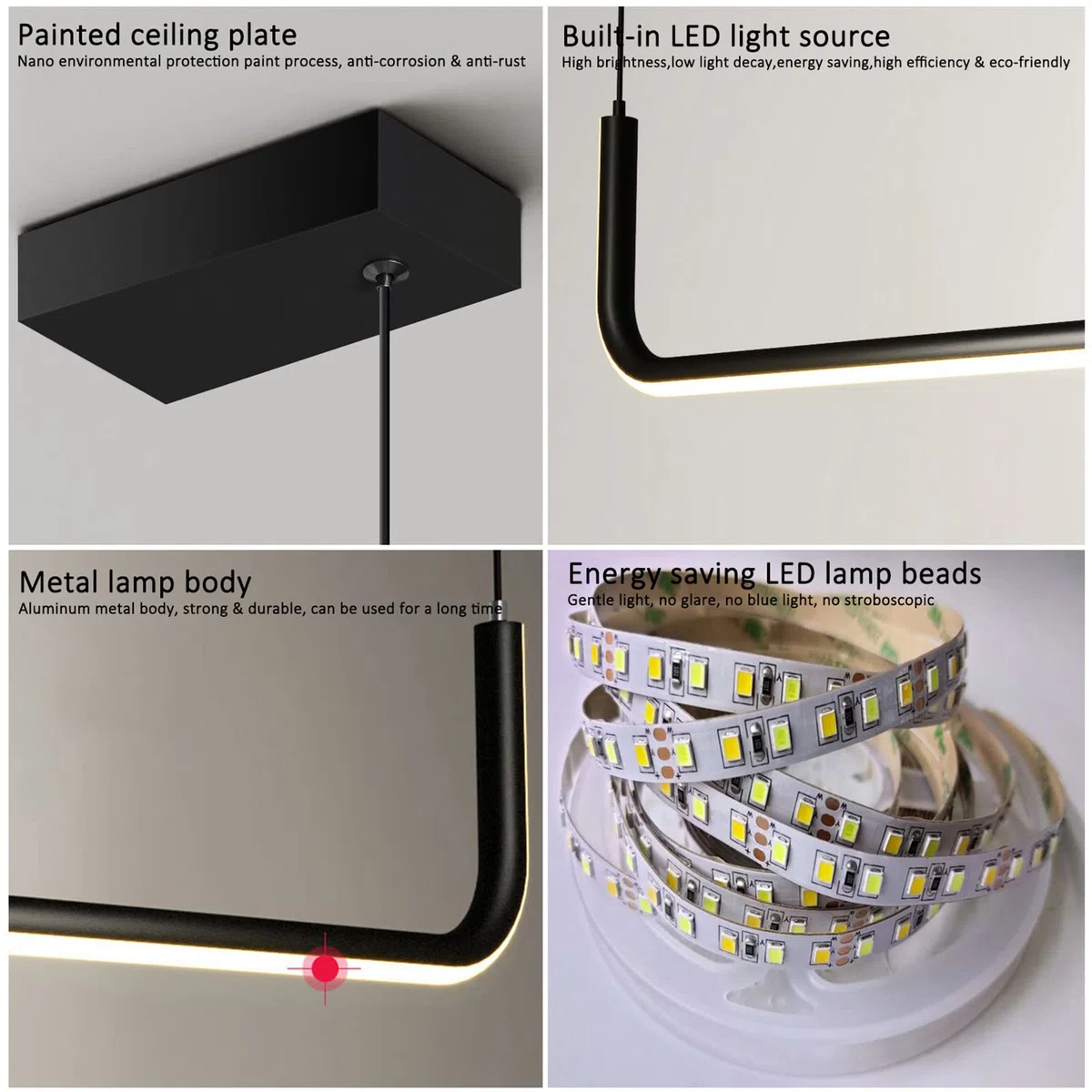 Zeitgenössische Dimmbare Hängelampe für Esstisch, Moderne LED Linear-Kronleuchter für Kücheninsel, Acryl Decke Pendelleuchte Wohnzimmer Büro-Schwarz 2 Licht 150cm/59inch