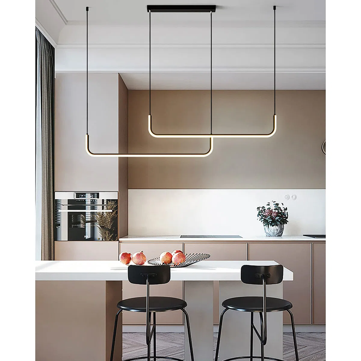 Zeitgenössische Dimmbare Hängelampe für Esstisch, Moderne LED Linear-Kronleuchter für Kücheninsel, Acryl Decke Pendelleuchte Wohnzimmer Büro-Schwarz 2 Licht 150cm/59inch