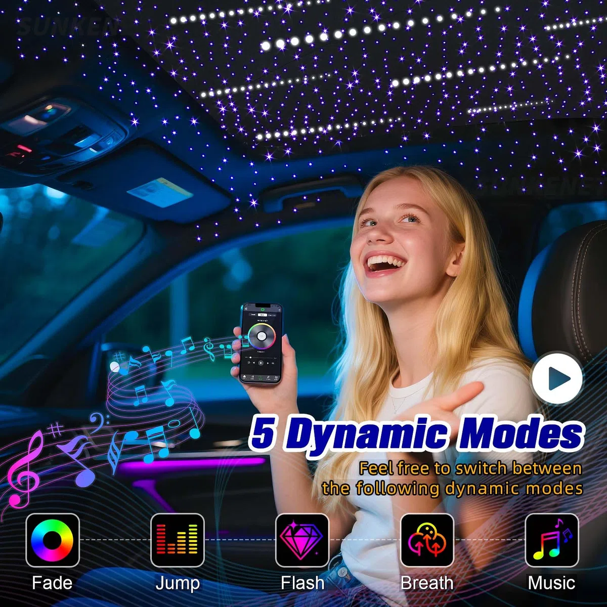 12W Twinkle&Meteor 2-in-1 Sternenhimmel Auto, 450pcs of(0.75+1.0+1.5mm)*3m+Shooting Star Light Kit für Auto/Decke, Sternenhimmel Glasfaser RGBW mit Bluetooth-App/Fernbedienung/Musikeffekt