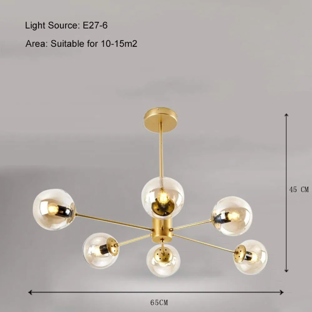 Magic Bean Kronleuchter, Postmodern Nordic Pendelleuchte Sputnik Molekular Glaskugel Hängelampe Für Wohnzimmer Schlafzimmer Restaurant,Gold1+WarmLight-6Heads