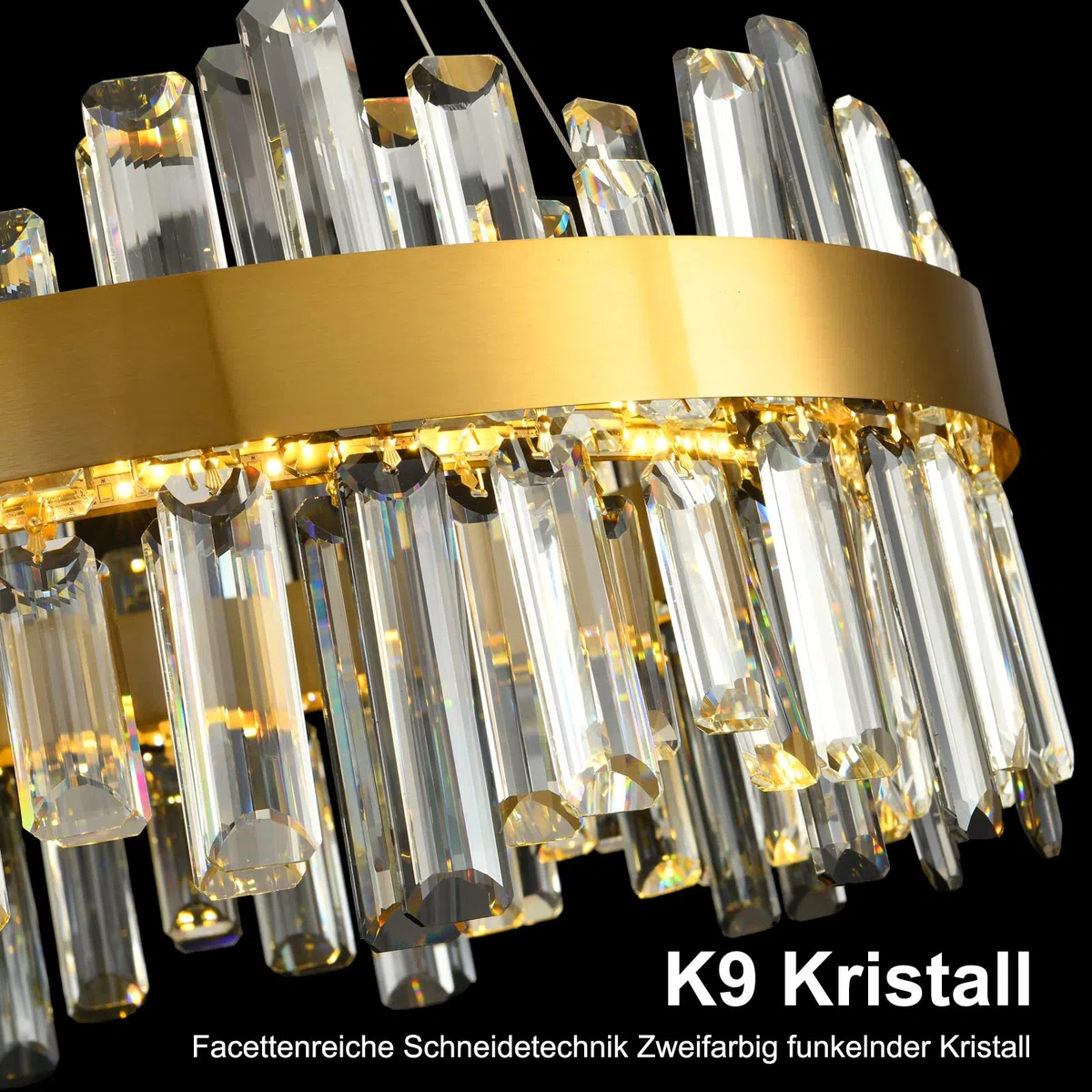 AHXIAOZN Modern Kronleuchter Kristall Leuchte, Dimmbar Rund Hängeleuchte Kristall Lampe,LED Pendelleuchte Gold Lichtfarbe Einstellbar