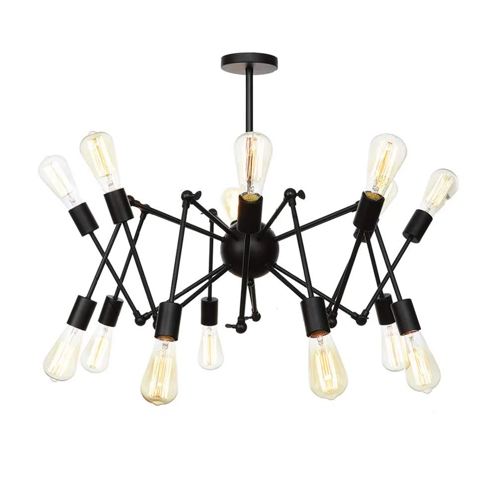 Vintage-stil Industrieller Wind E27 Spider Lights Kronleuchter,Sputnik Kronleuchter Für Wohnung Geneigte Decke Schlafzimmer Wohnzimmer Esszimmer Küche Beleuchtung-Schwarz. 14 kopf