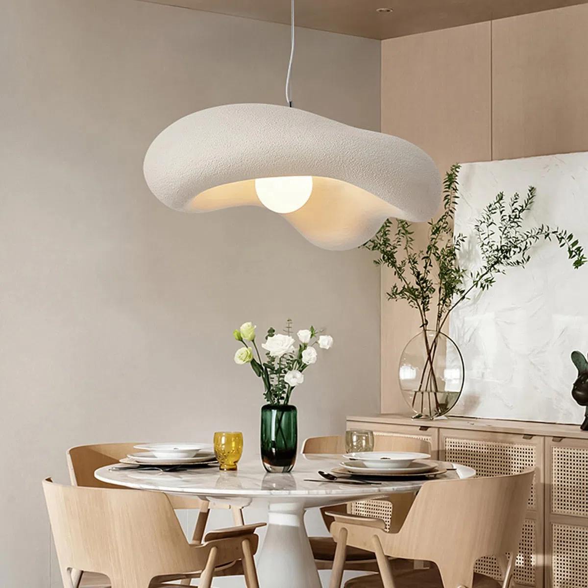 Hängelampe Wabi Sabi Stil Polystyrol Pendelleuchte Retro Japanischer Esszimmer Lampen For Küchenlampe Schlafzimmer E27 Nordic Hängelampe Esstisch Nachttisch Hängeleuchte(Beige,60CM)