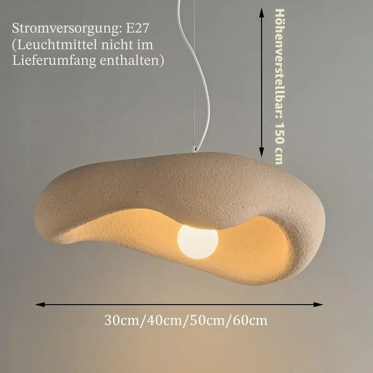 Hängelampe Wabi Sabi Stil Polystyrol Pendelleuchte Retro Japanischer Esszimmer Lampen For Küchenlampe Schlafzimmer E27 Nordic Hängelampe Esstisch Nachttisch Hängeleuchte(Beige,60CM)