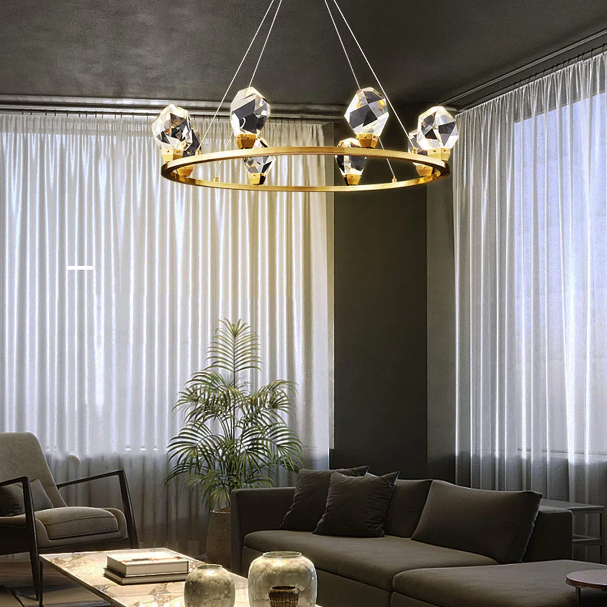 Led Vollkupfer Leichter Luxus Kristall Kronleuchter,Bereitstellen-modernen Amerikaner Einfach Atmosphäre Kreativ Kronleuchter,Wohnzimmer Esszimmer Schlafzimmer Licht- 8