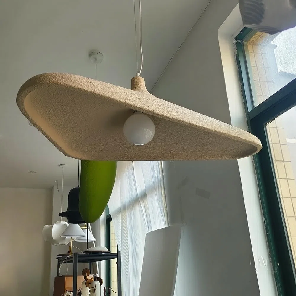 Pendelleuchte Wabi-Sabi Nordisch Stil Hängeleuchte Polystyrol Propylen Pendellampe E27 Esstisch Höhenverstellbar Kreative Hängelampe Schlafzimmer Wohnzimmer Esszimmer Deckenleuchte Beige(80cm)