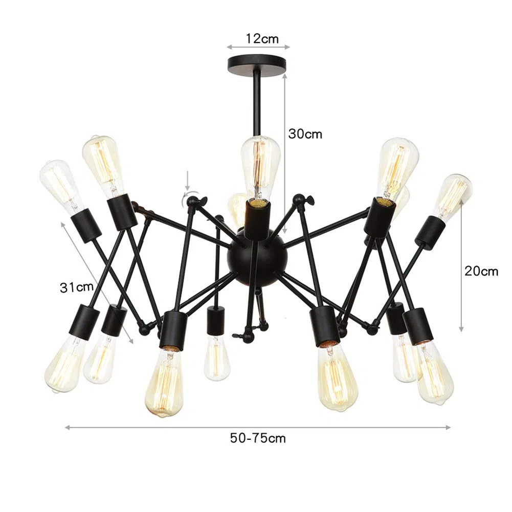 Vintage-stil Industrieller Wind E27 Spider Lights Kronleuchter,Sputnik Kronleuchter Für Wohnung Geneigte Decke Schlafzimmer Wohnzimmer Esszimmer Küche Beleuchtung-Schwarz. 14 kopf