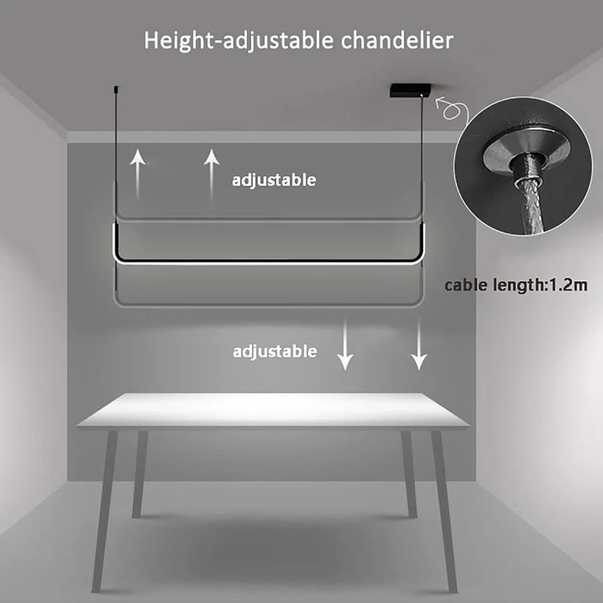 Zeitgenössische Dimmbare Hängelampe für Esstisch, Moderne LED Linear-Kronleuchter für Kücheninsel, Acryl Decke Pendelleuchte Wohnzimmer Büro-Schwarz 2 Licht 150cm/59inch